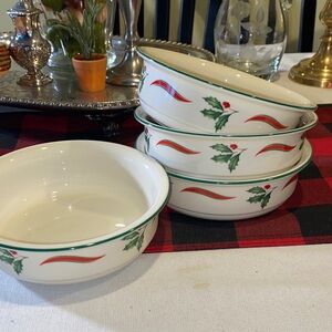 Vintage Set (4) Lenox Chinastone Country Holly Soup/Cereal Bowls